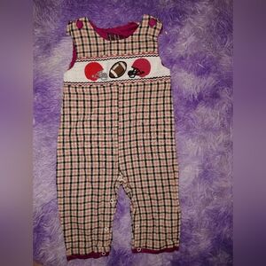 Lil Cactus Plaid Overalls with Sports Motif